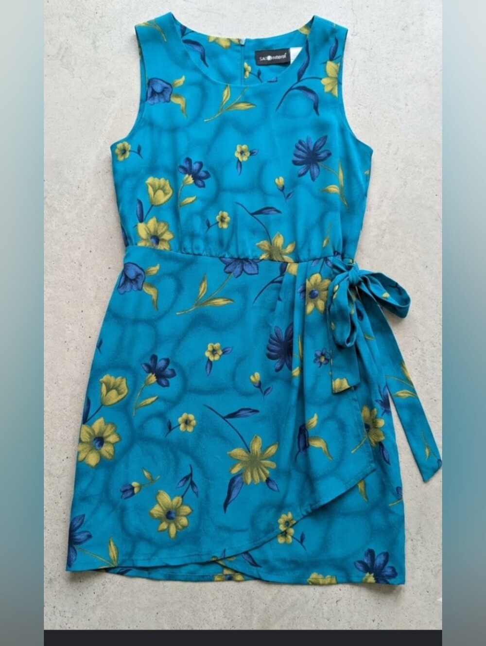 Sag Harbor Teal Blue Floral Tie-Waist Dress